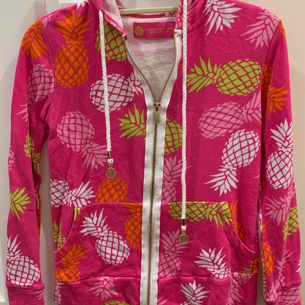 Pink Tropical Print Zip Up Sweatshirt (macbeth)
